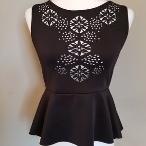 Ginger G Black Peplum Sleeveless Top with Cutouts